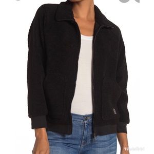 Sam Edelman Popcorn Faux Shearling Full Zip Mock Neck Black Jacket XL NWT